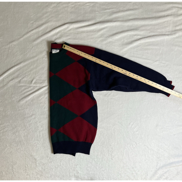 Men's Scottish Wool Argyle Sweater Size M Multicolor Academia Preppy Grandpacore - Picture 7 of 7